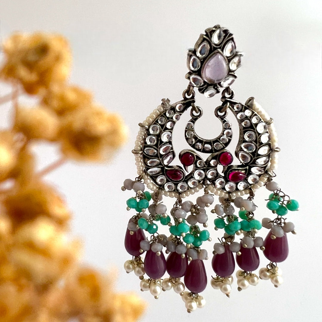 SNEHARA HANDMADE BEADED OXIDIZED DANGLER EARRING ER155