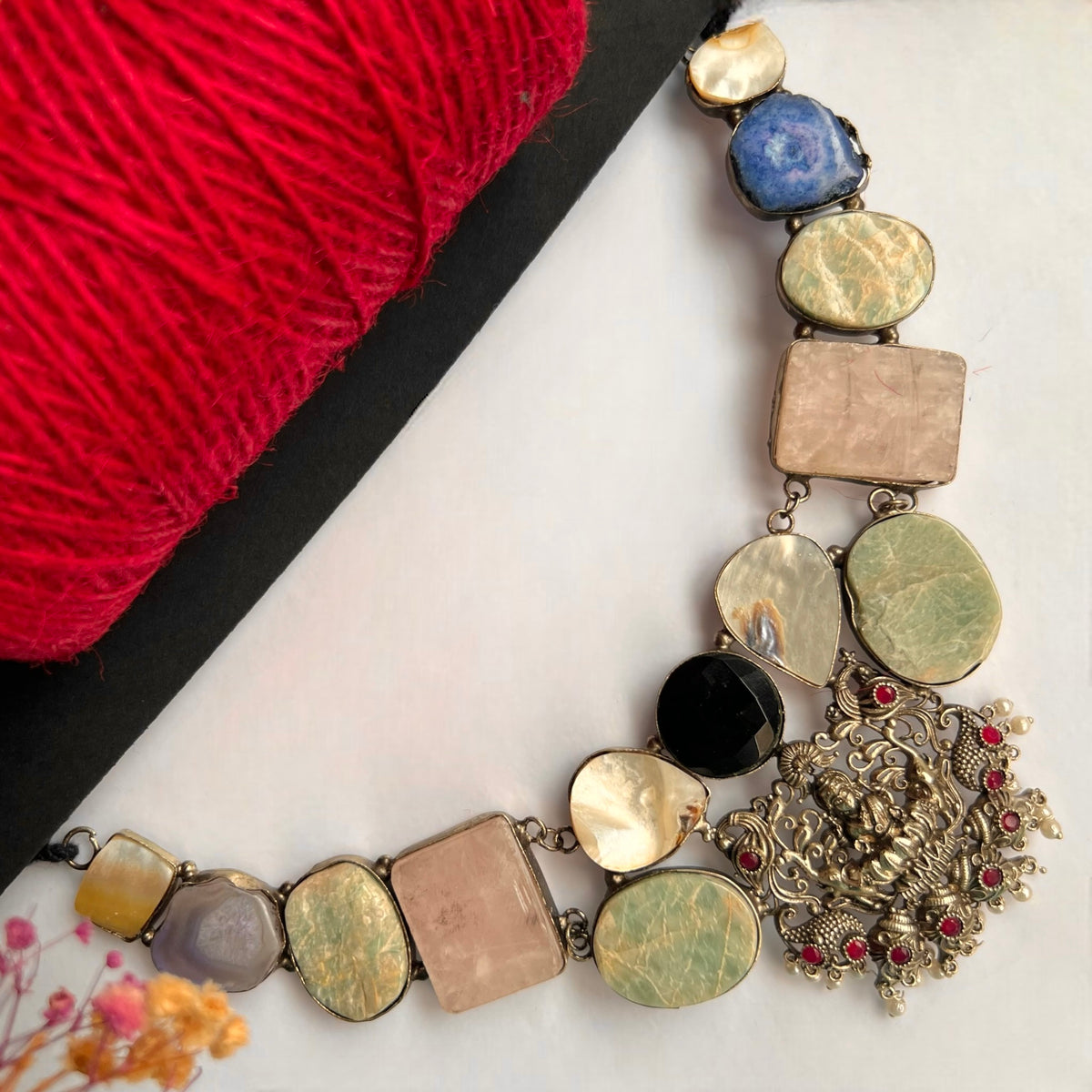 CHANCHALA RAW STONE  HANDMADE STATEMENT RAW FINISH TEMPLE NECKLACE NL01