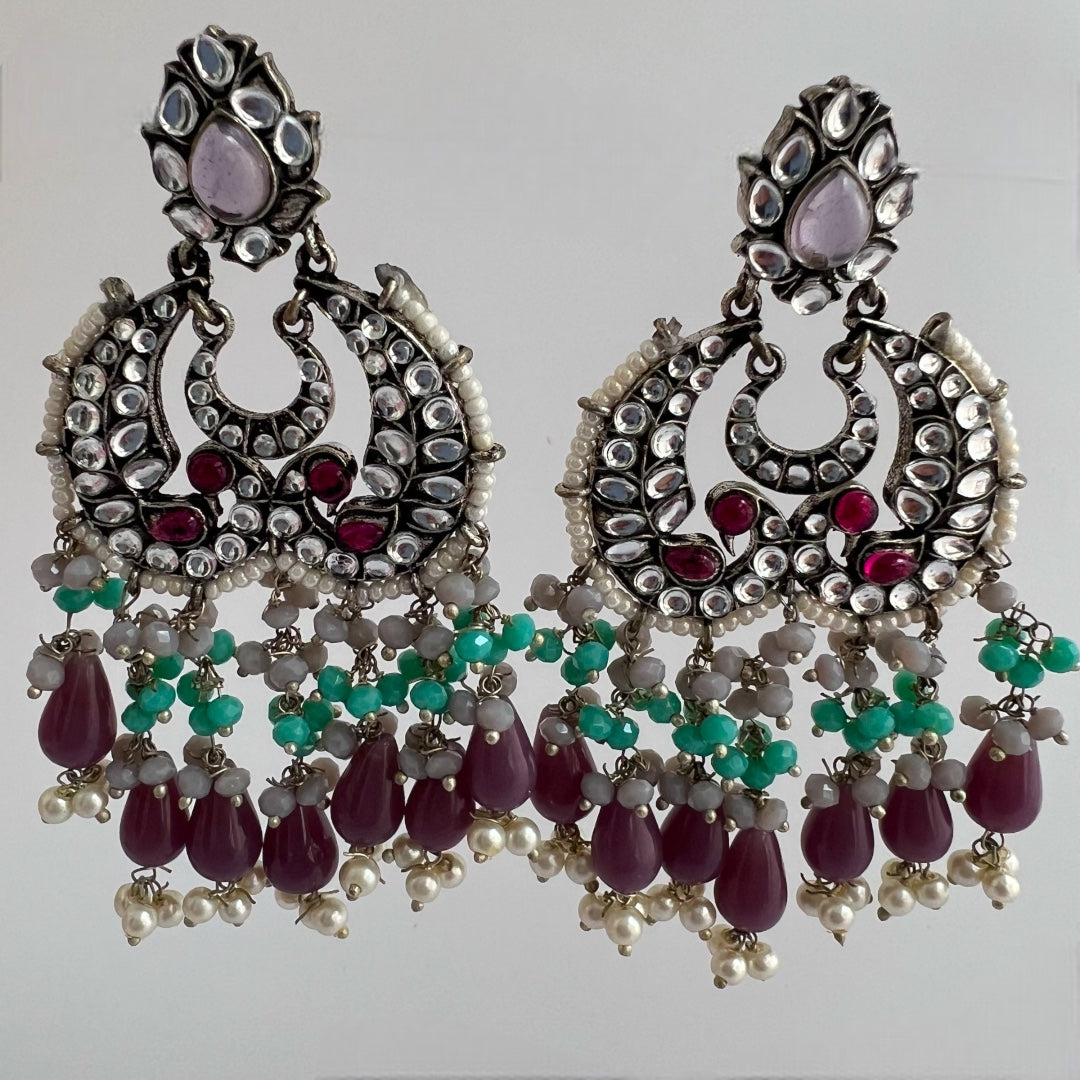 SNEHARA HANDMADE BEADED OXIDIZED DANGLER EARRING ER155
