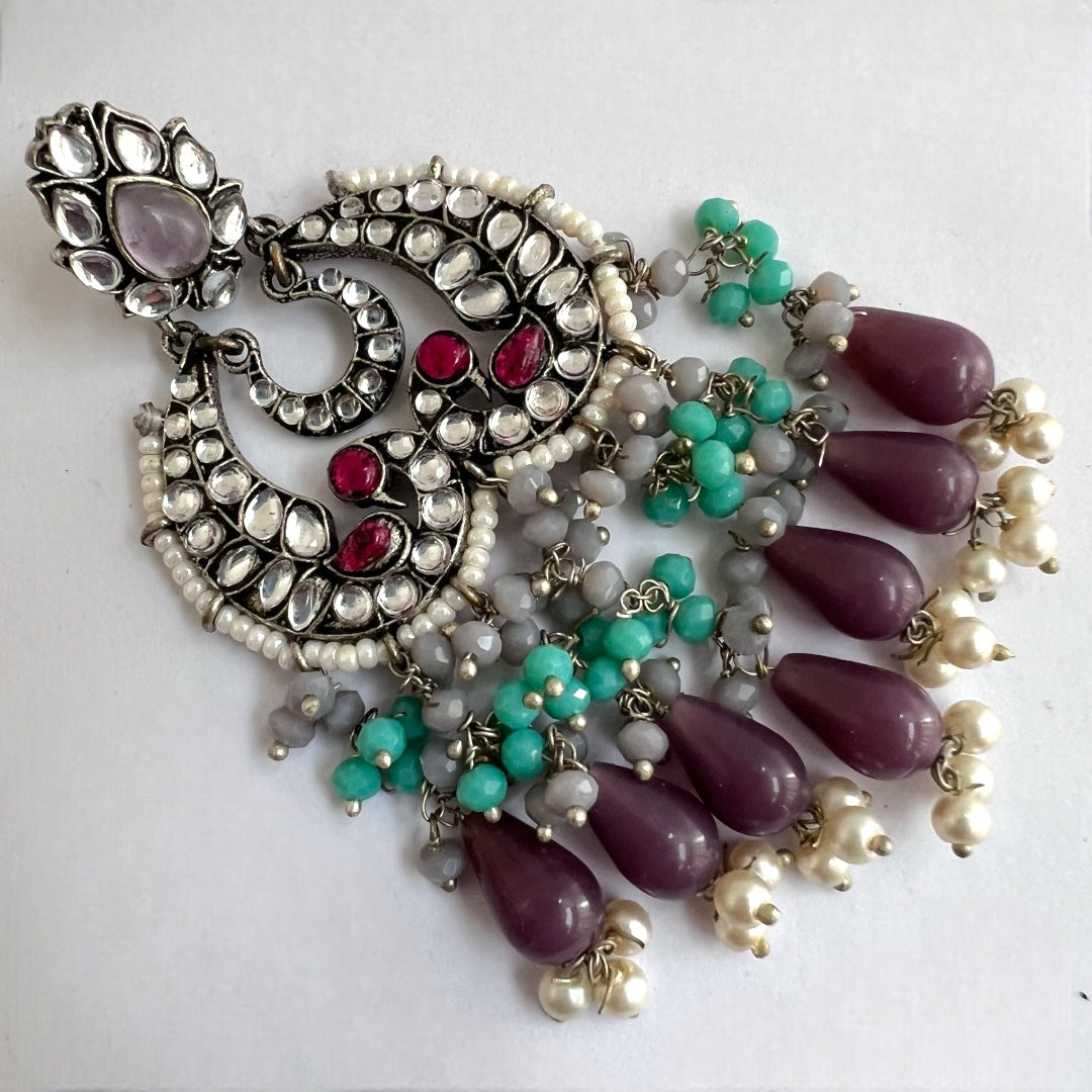 SNEHARA HANDMADE BEADED OXIDIZED DANGLER EARRING ER155