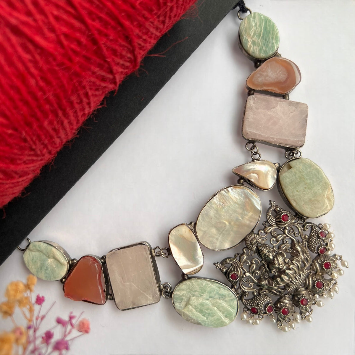 CHANCHALA RAW STONE  HANDMADE STATEMENT RAW FINISH TEMPLE NECKLACE NL01