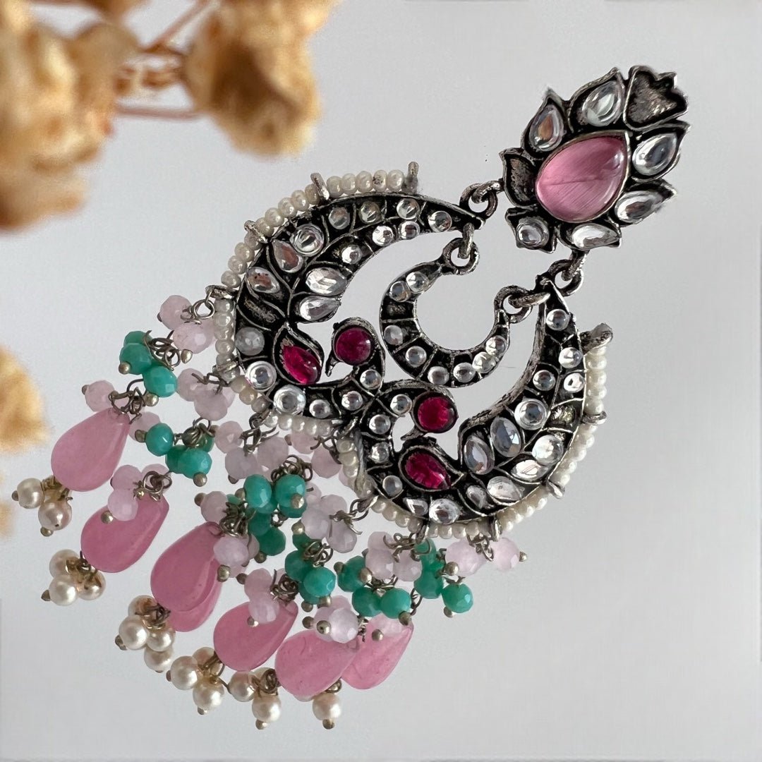 SNEHARA HANDMADE BEADED OXIDIZED DANGLER EARRING ER155