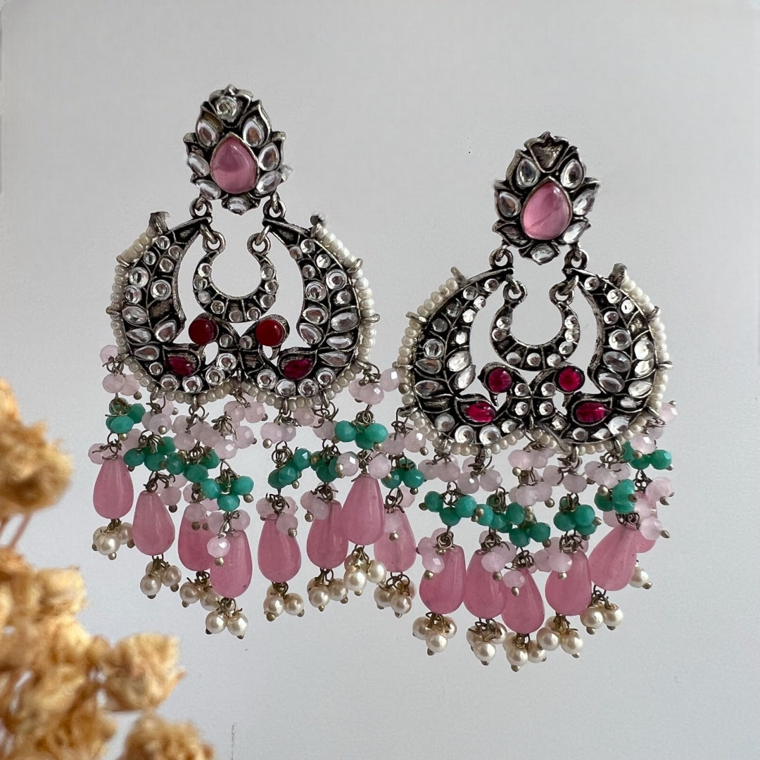 SNEHARA HANDMADE BEADED OXIDIZED DANGLER EARRING ER155