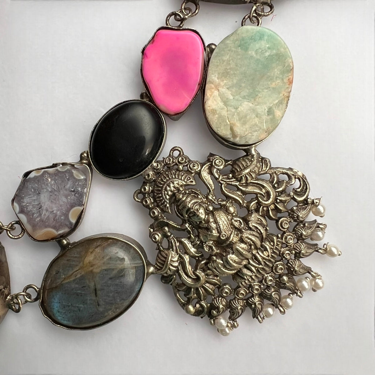 CHANCHALA RAW STONE  HANDMADE STATEMENT RAW FINISH TEMPLE NECKLACE NL01