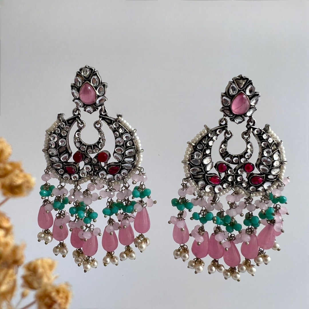 SNEHARA HANDMADE BEADED OXIDIZED DANGLER EARRING ER155