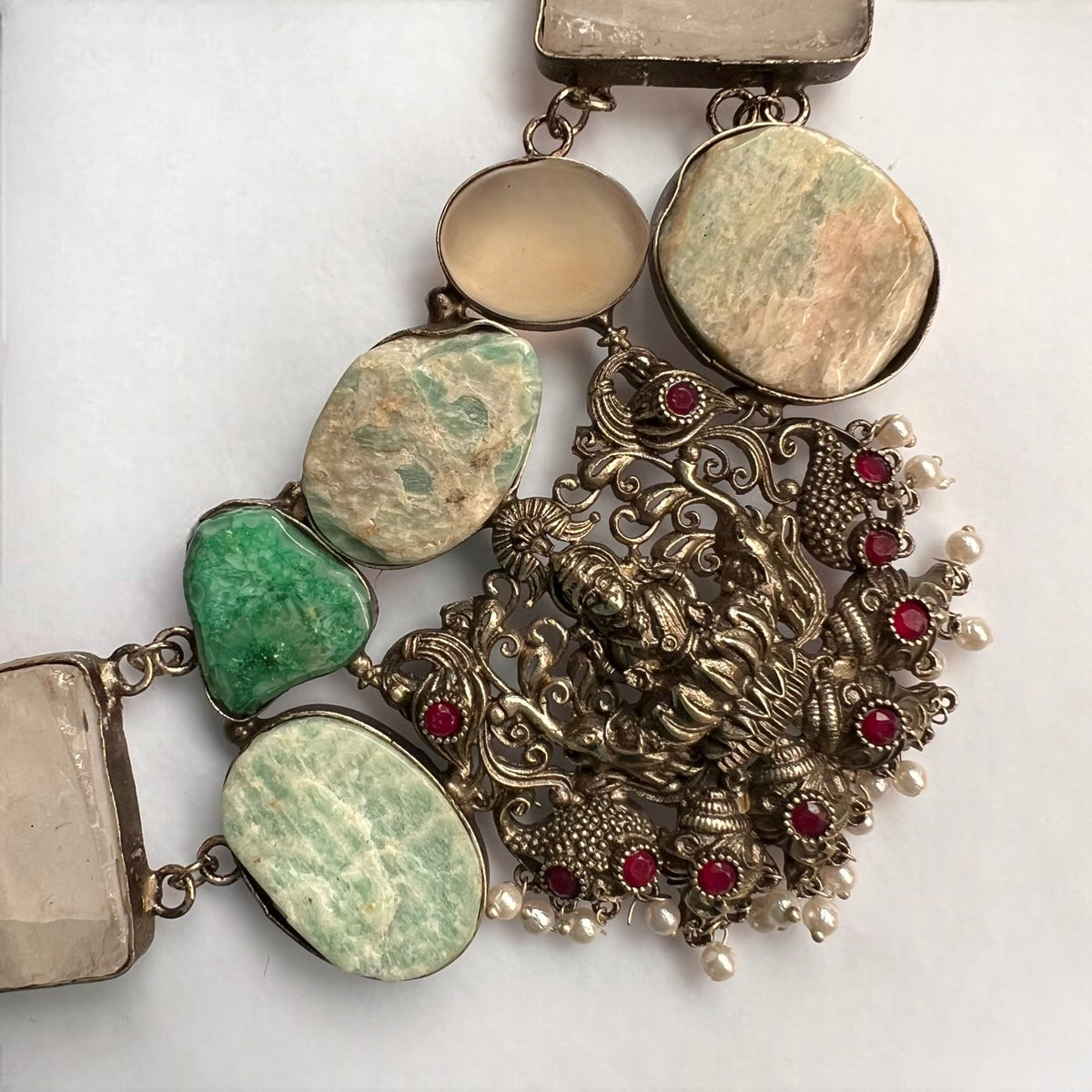 CHANCHALA RAW STONE  HANDMADE STATEMENT RAW FINISH TEMPLE NECKLACE NL01