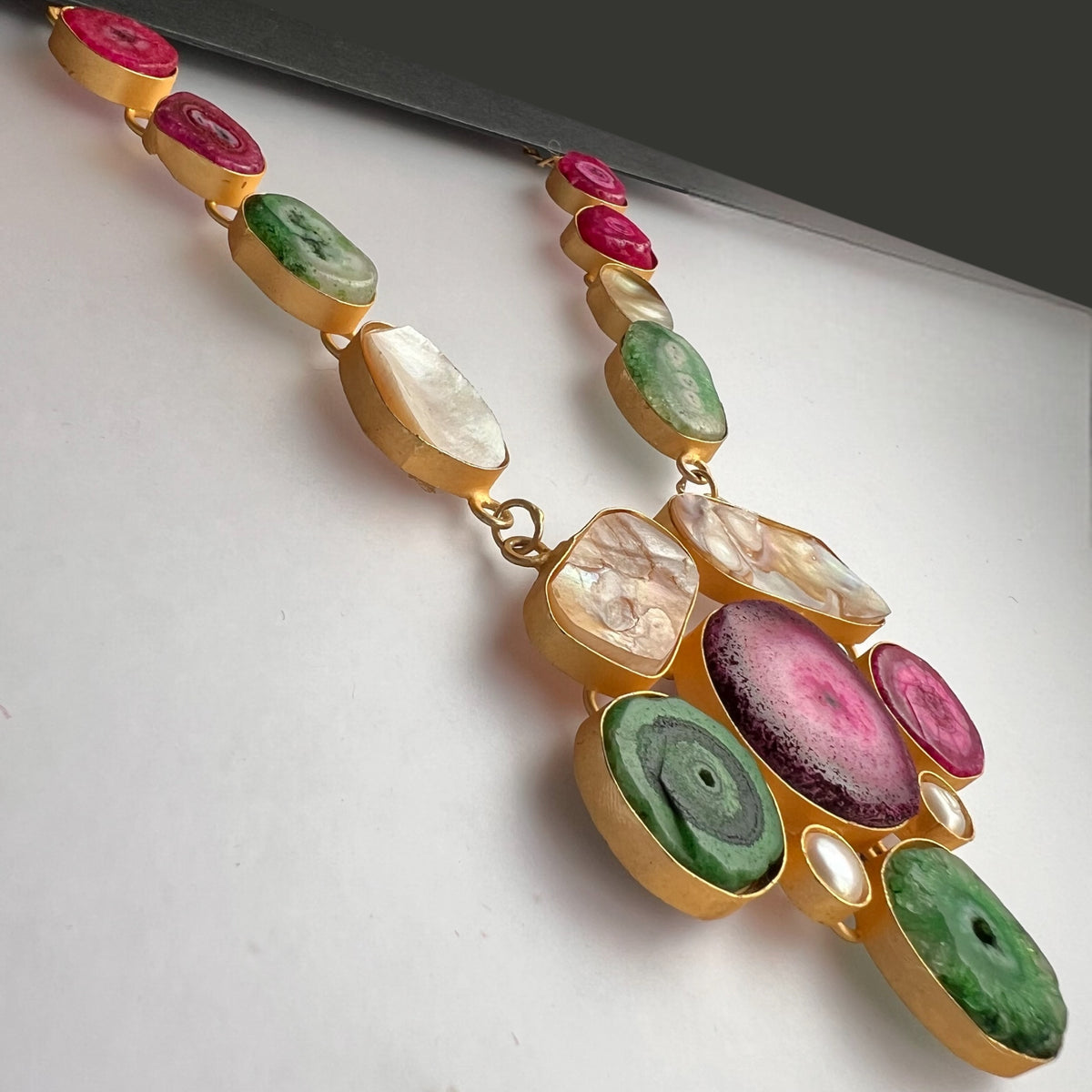 CHIC CROSSOVER DRUZY AGATE HANDMADE MULTI STONE STATEMENT RAW AND RUSTIC FINISH NECKLACE NL02