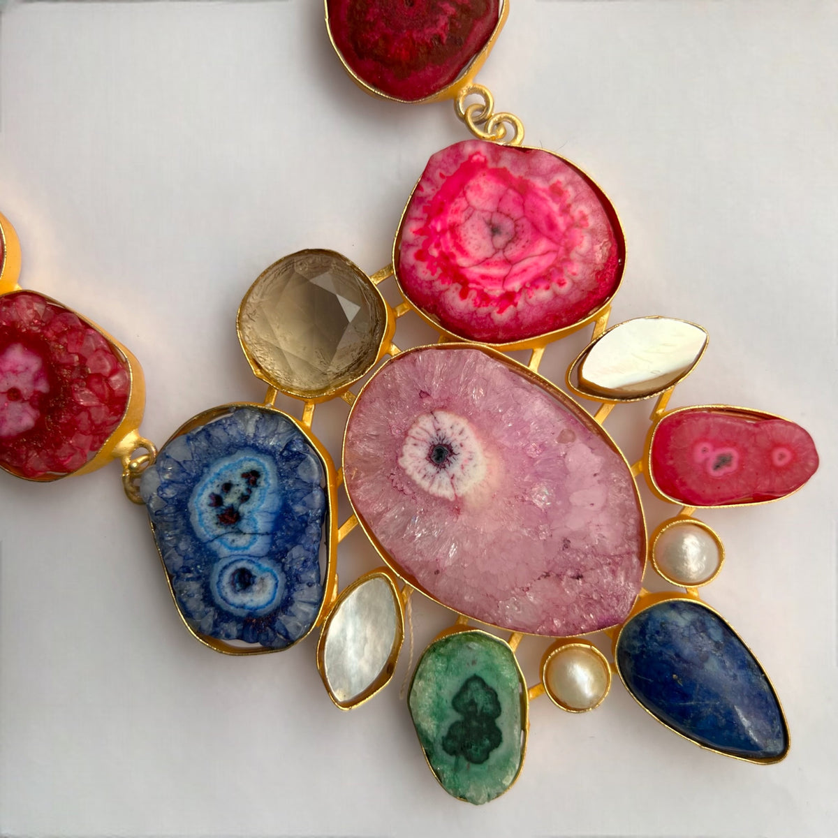 CHIC CROSSOVER DRUZY AGATE HANDMADE MULTI STONE STATEMENT RAW AND RUSTIC FINISH NECKLACE NL02