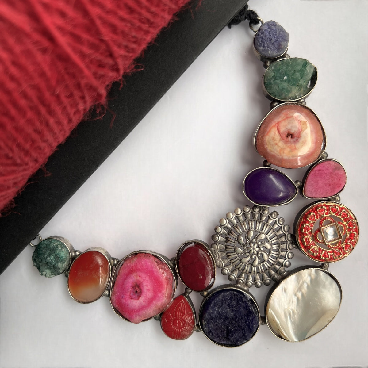 PARINA HANDMADE MULTI STONE STATEMENT RAW AND RUSTIC FINISH NECKLACE NL03