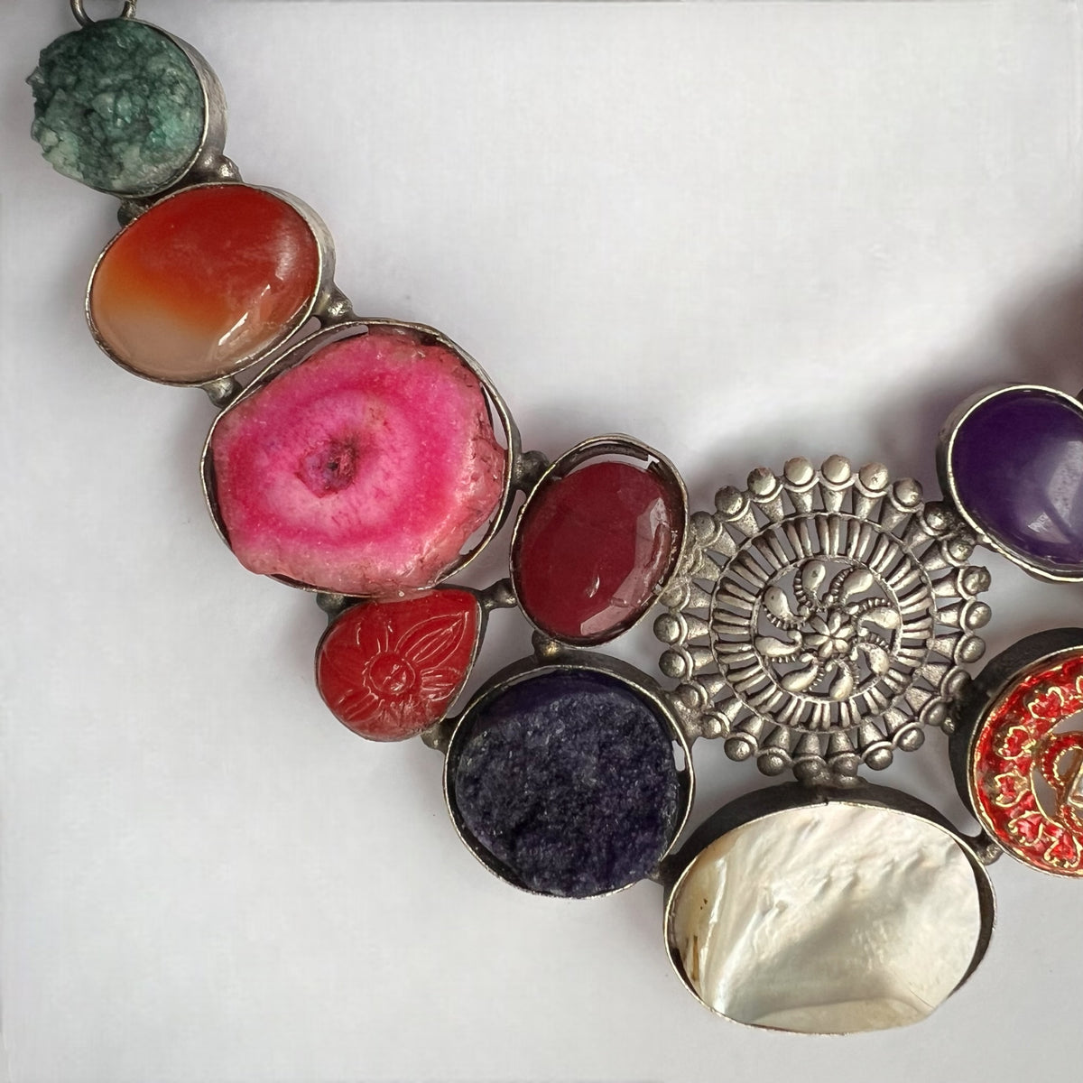 PARINA HANDMADE MULTI STONE STATEMENT RAW AND RUSTIC FINISH NECKLACE NL03