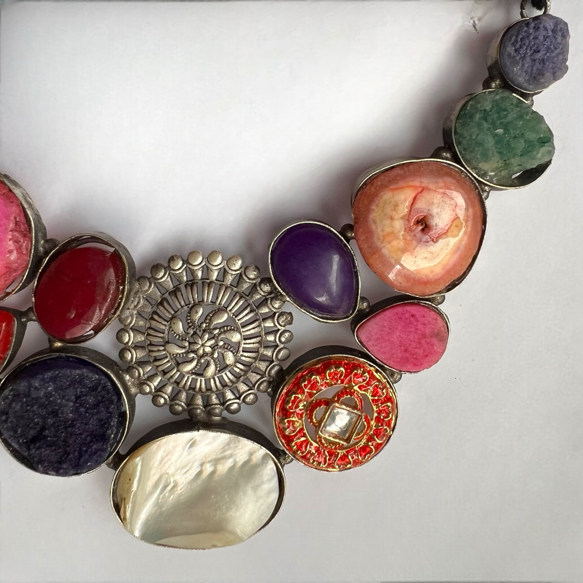 PARINA HANDMADE MULTI STONE STATEMENT RAW AND RUSTIC FINISH NECKLACE NL03