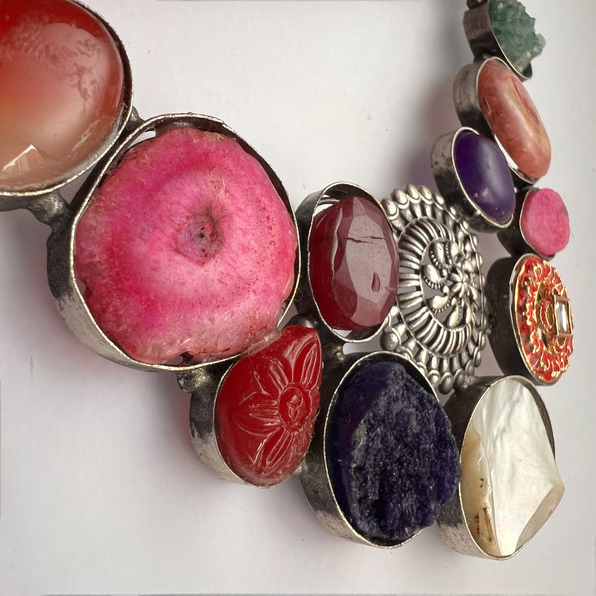 PARINA HANDMADE MULTI STONE STATEMENT RAW AND RUSTIC FINISH NECKLACE NL03