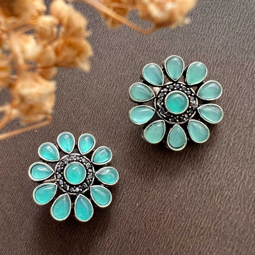 MARIGOLD FLORAL ANTIQUE OXIDIZED STUDS ER125