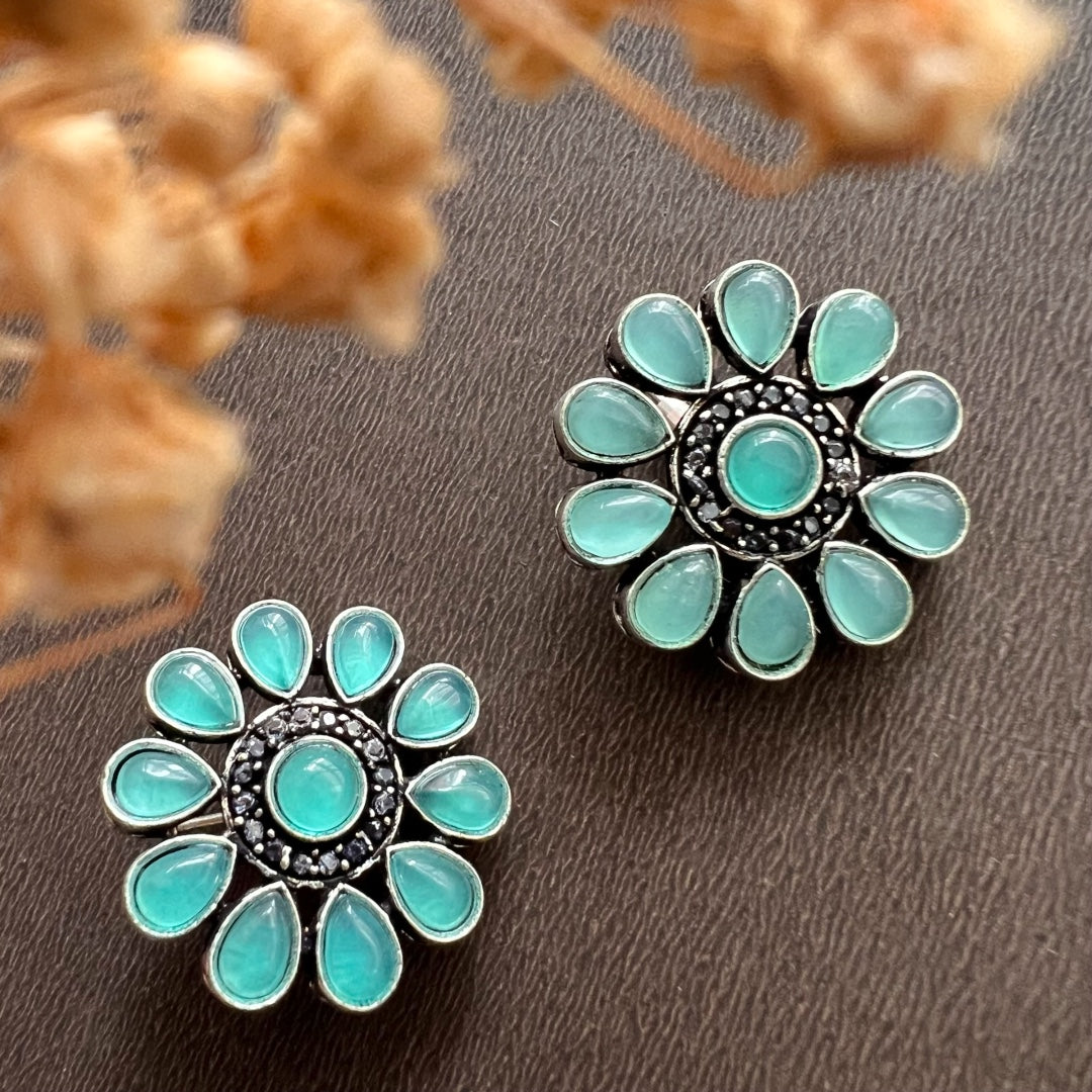 MARIGOLD FLORAL ANTIQUE OXIDIZED STUDS ER125