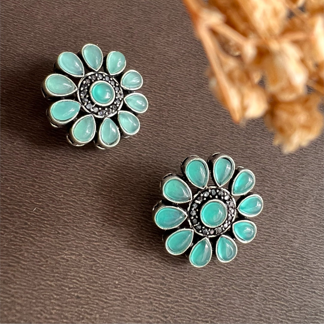 MARIGOLD FLORAL ANTIQUE OXIDIZED STUDS ER125