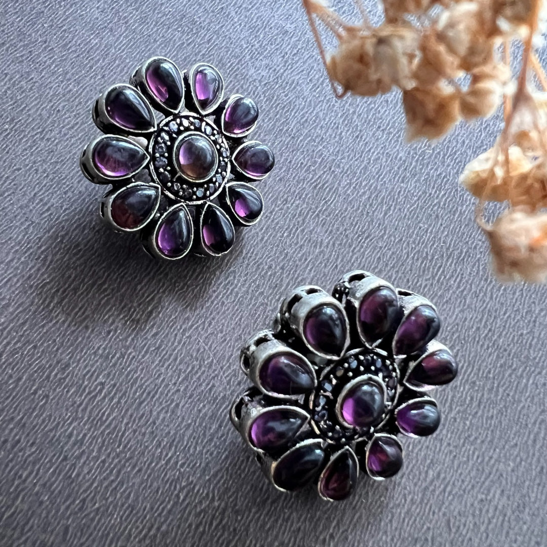 MARIGOLD FLORAL ANTIQUE OXIDIZED STUDS ER125