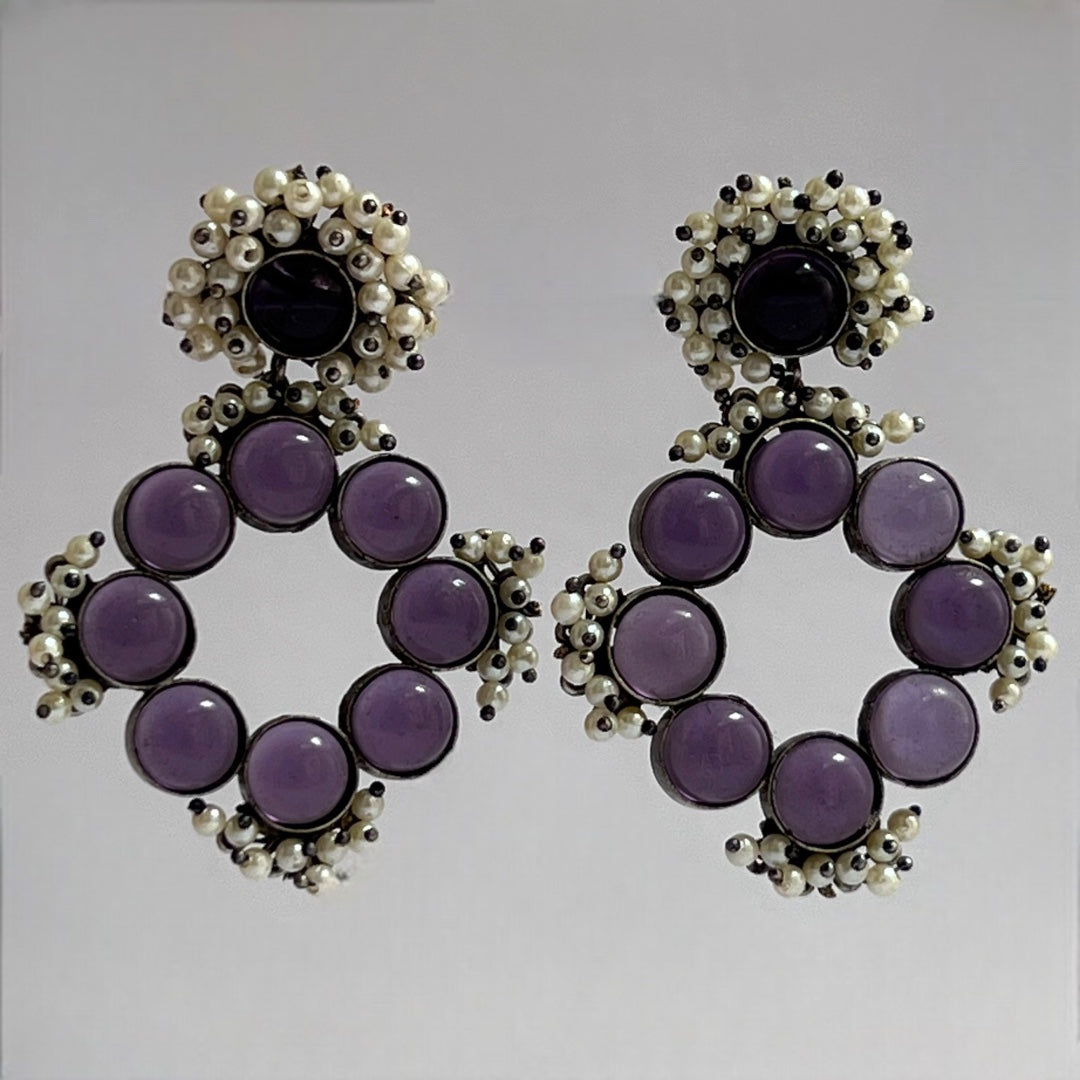 NATURES CIRCLE NATURAL STONE SILVER LOOK ALIKE HANDMADE EARRINGS ER156