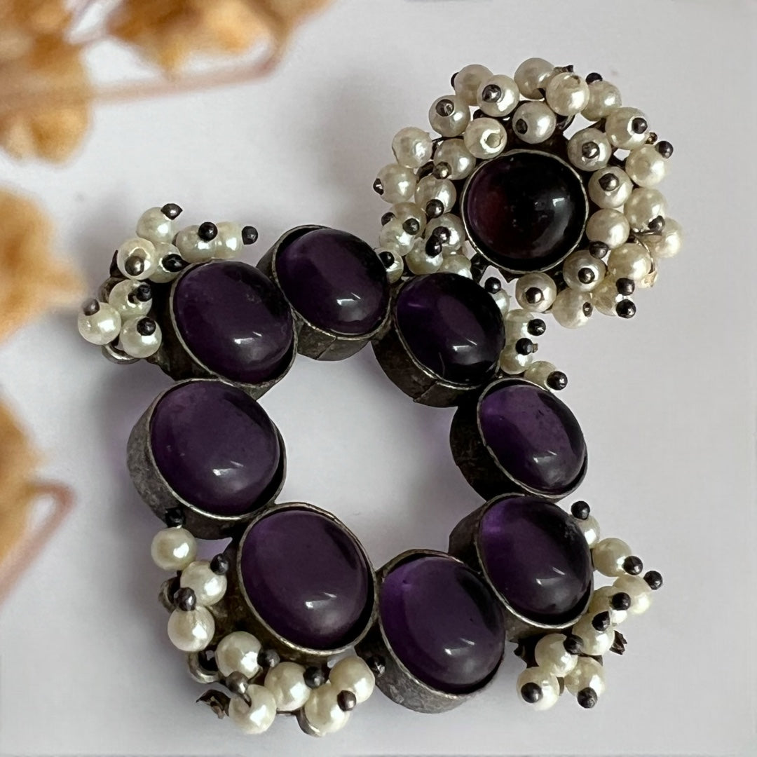 NATURES CIRCLE NATURAL STONE SILVER LOOK ALIKE HANDMADE EARRINGS ER156