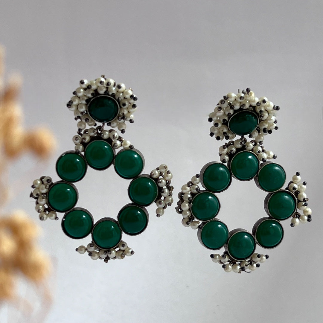 NATURES CIRCLE NATURAL STONE SILVER LOOK ALIKE HANDMADE EARRINGS ER156