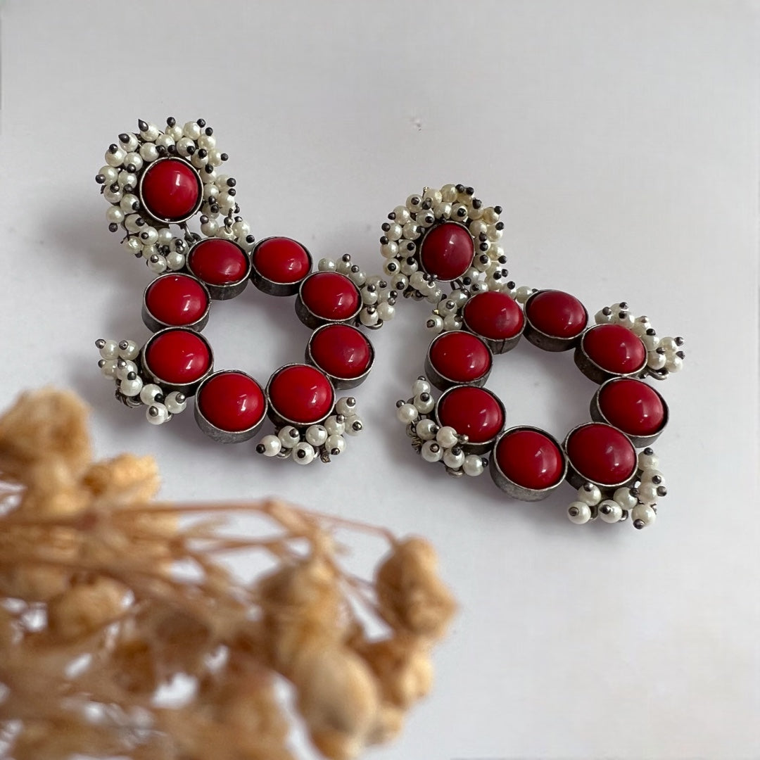 NATURES CIRCLE NATURAL STONE SILVER LOOK ALIKE HANDMADE EARRINGS ER156