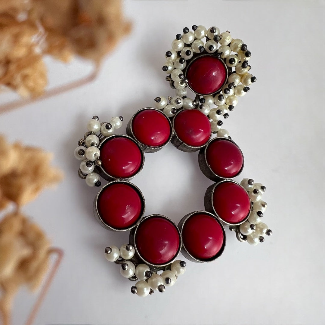 NATURES CIRCLE NATURAL STONE SILVER LOOK ALIKE HANDMADE EARRINGS ER156