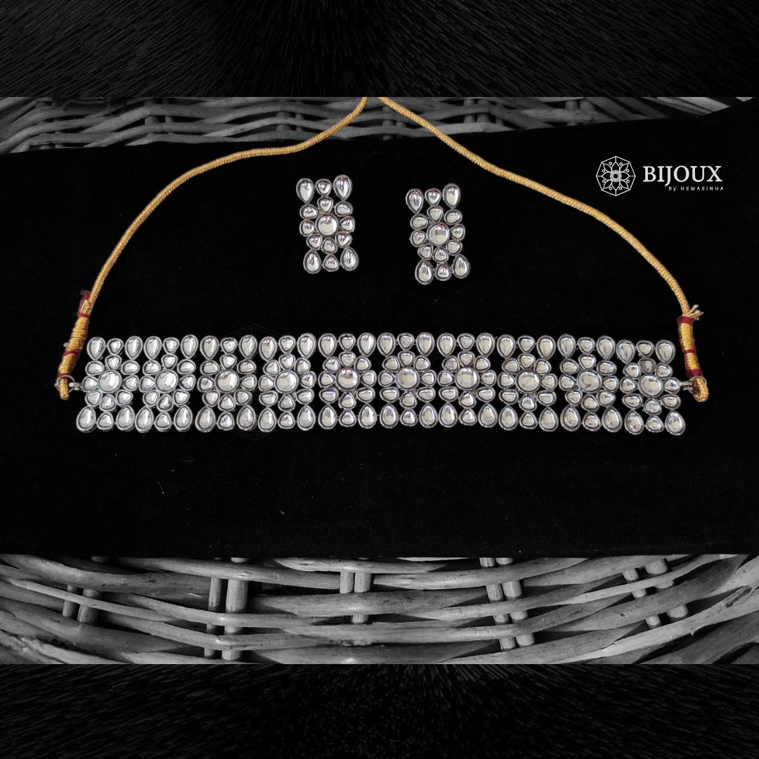 LYRA FAUX KUNDAN BLACK POLISH KUNDAN CHOKER WITH EARRINGS CH342