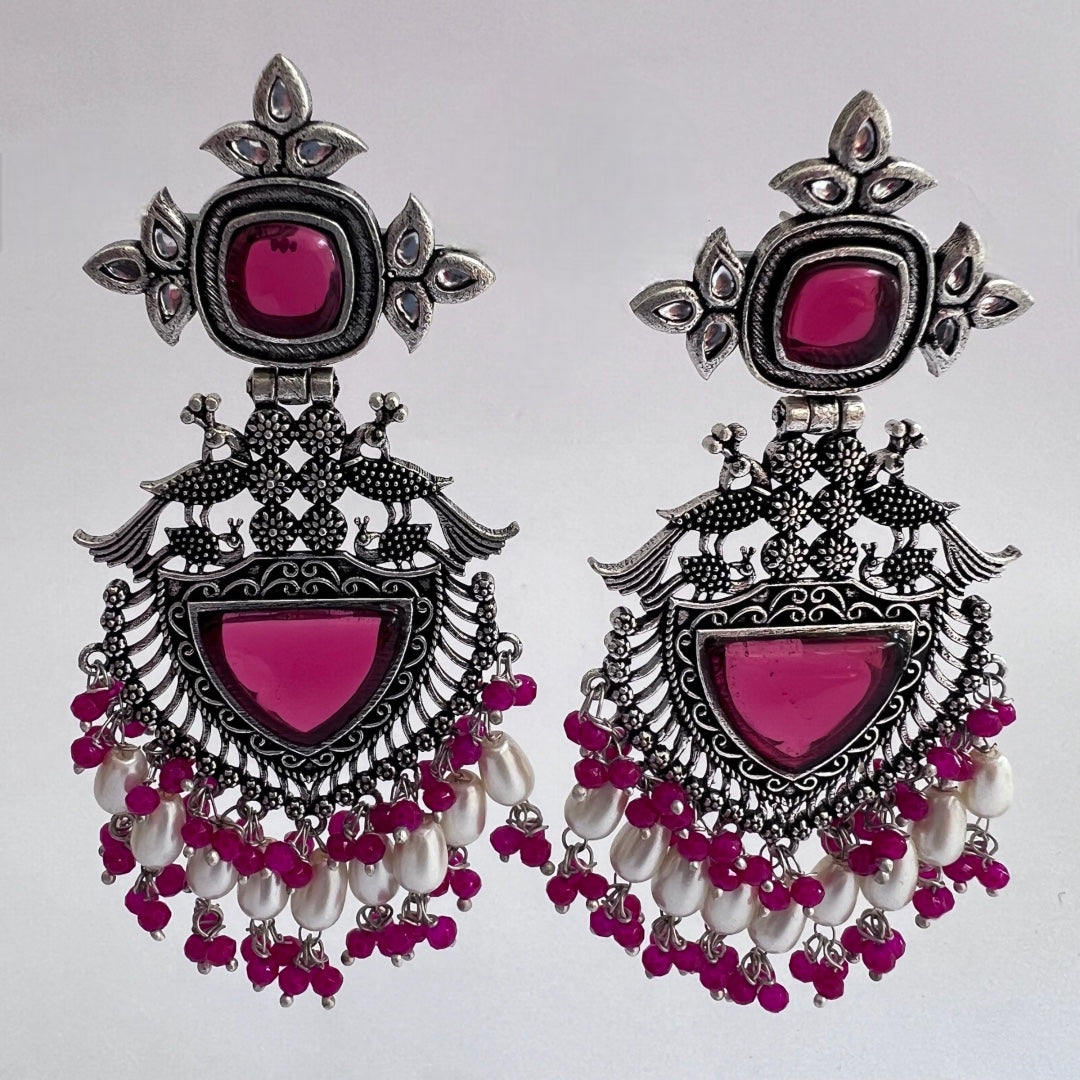 KARANYA SEMIHANDMADE JUMBO OXIDIZED BEADED EARRING ER144