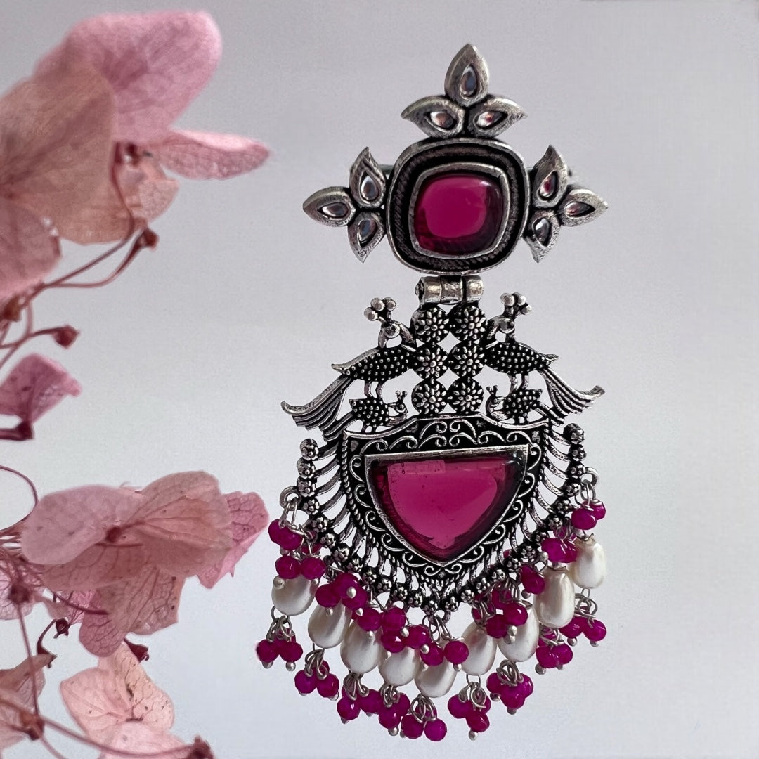 KARANYA SEMIHANDMADE JUMBO OXIDIZED BEADED EARRING ER144