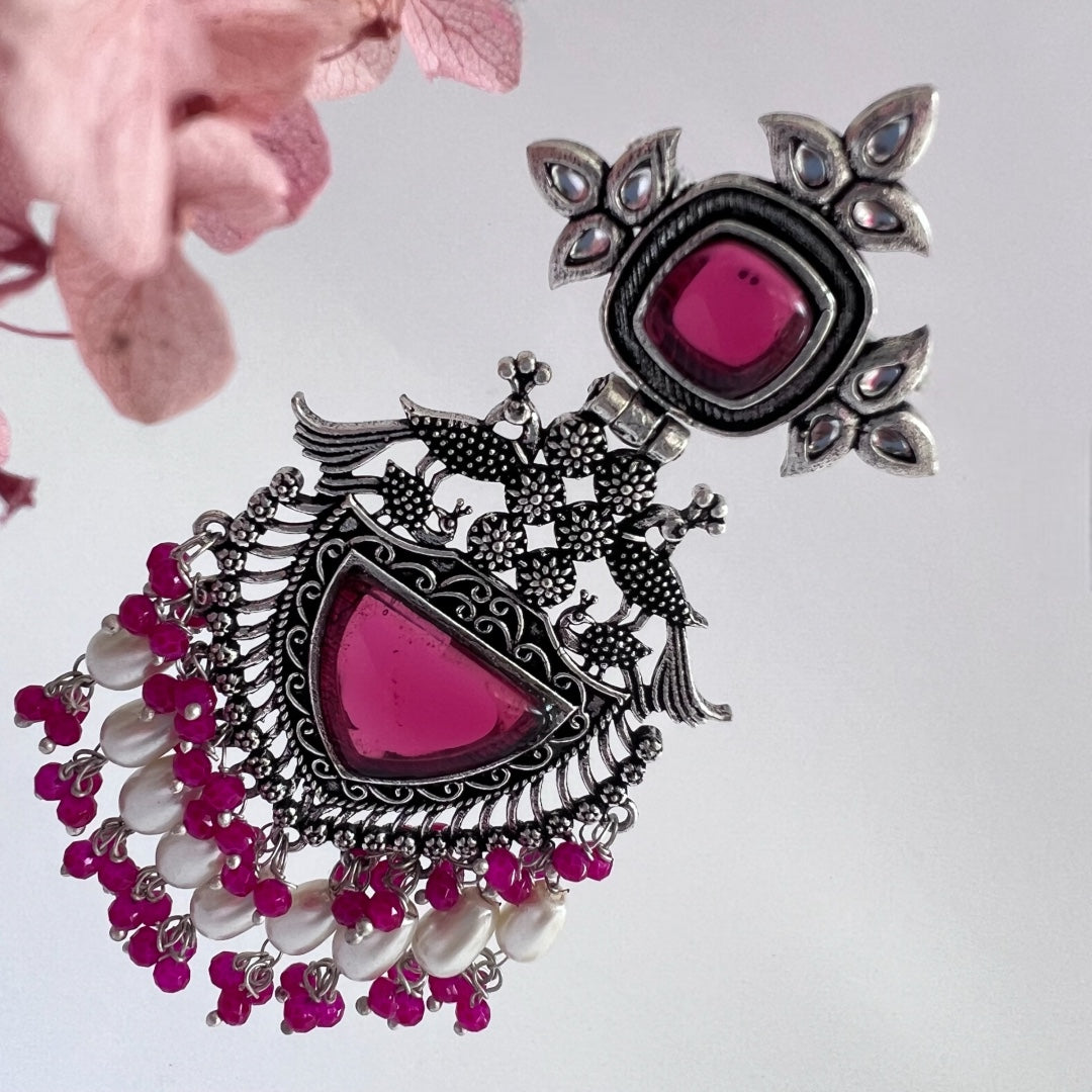KARANYA SEMIHANDMADE JUMBO OXIDIZED BEADED EARRING ER144