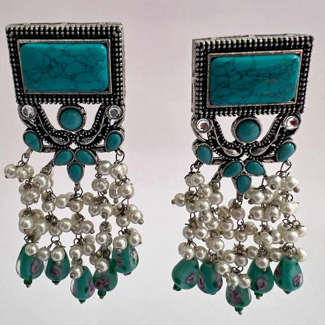 RICHANA SEMI HANDMADE BEADED OXIDIZED DANGLER EARRING ER149