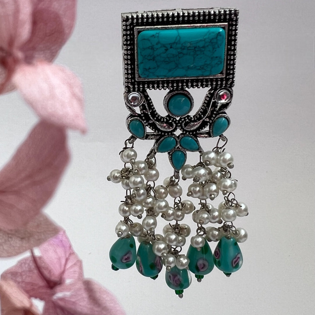 RICHANA SEMI HANDMADE BEADED OXIDIZED DANGLER EARRING ER149