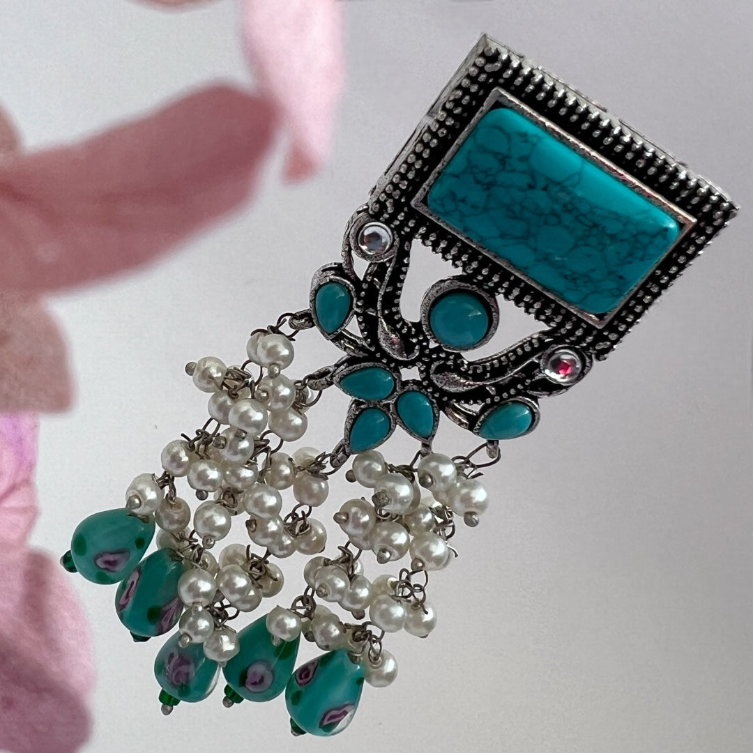 RICHANA SEMI HANDMADE BEADED OXIDIZED DANGLER EARRING ER149