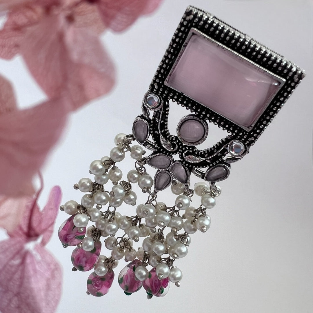 RICHANA SEMI HANDMADE BEADED OXIDIZED DANGLER EARRING ER149