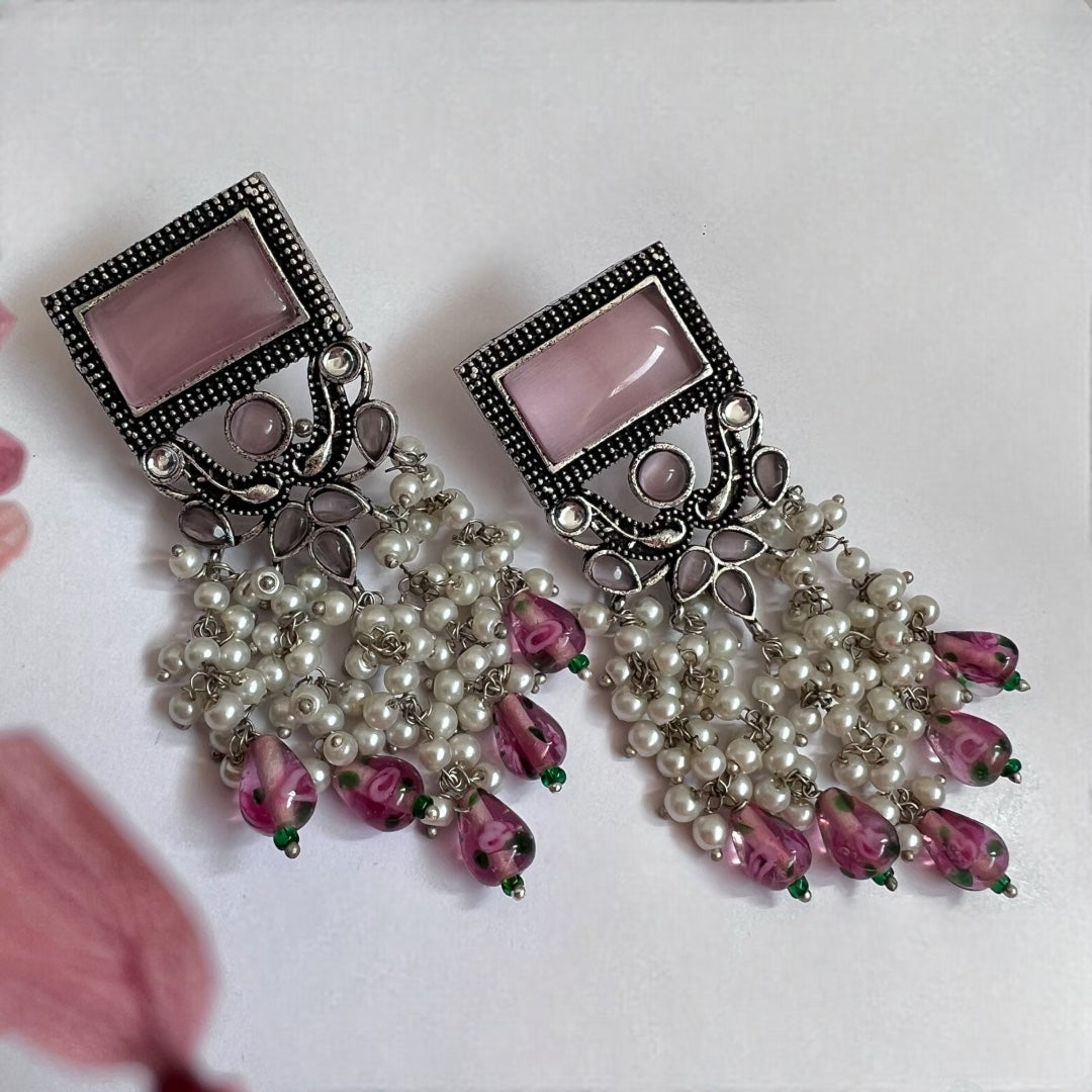 RICHANA SEMI HANDMADE BEADED OXIDIZED DANGLER EARRING ER149