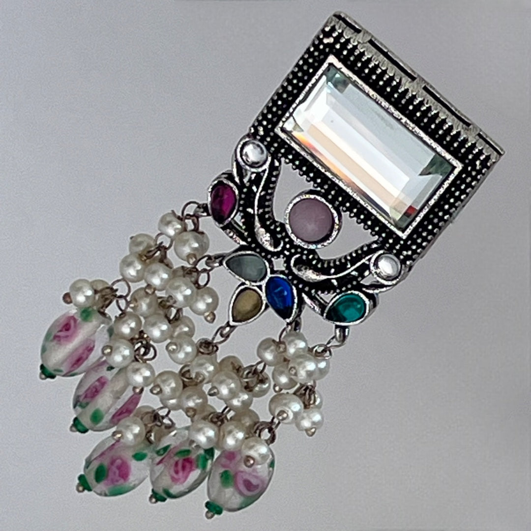 RICHANA SEMI HANDMADE BEADED OXIDIZED DANGLER EARRING ER149