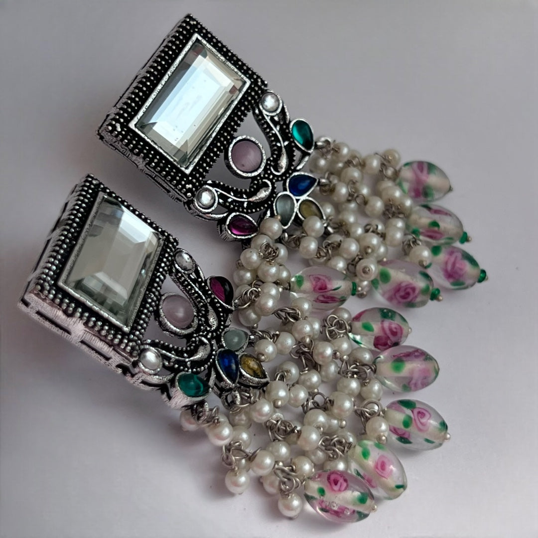 RICHANA SEMI HANDMADE BEADED OXIDIZED DANGLER EARRING ER149