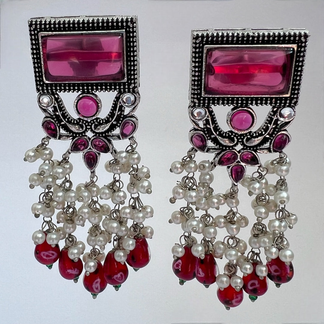 RICHANA SEMI HANDMADE BEADED OXIDIZED DANGLER EARRING ER149