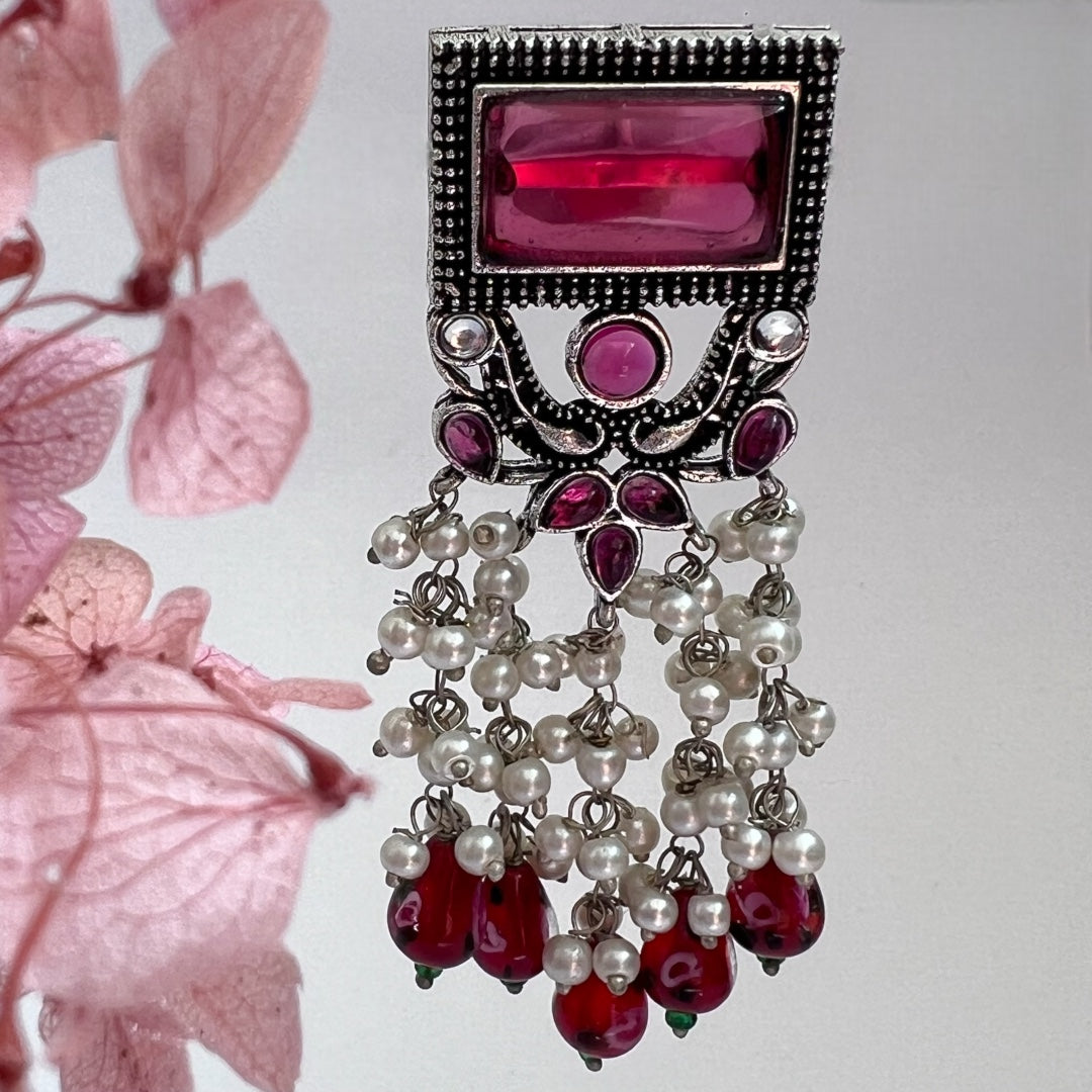 RICHANA SEMI HANDMADE BEADED OXIDIZED DANGLER EARRING ER149