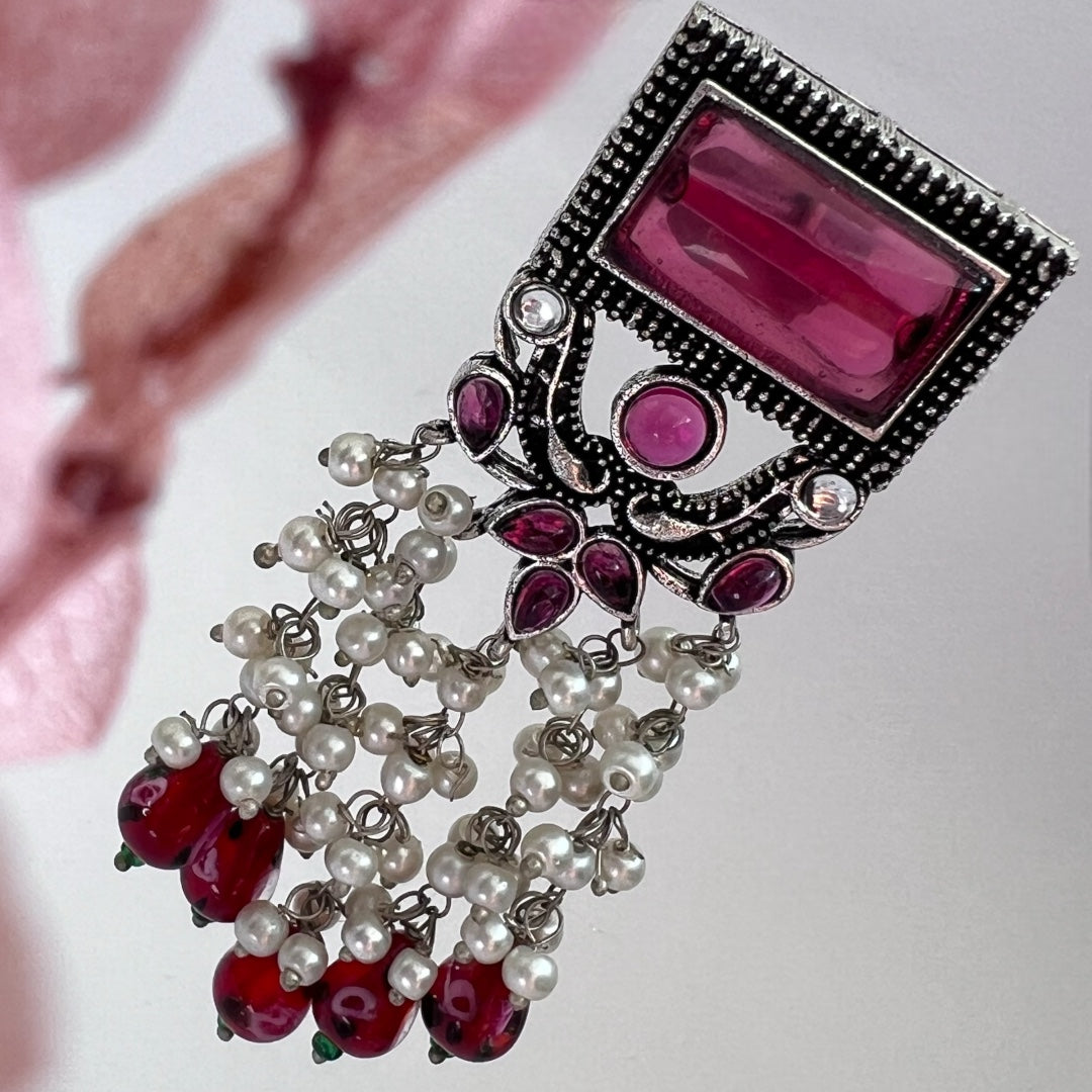 RICHANA SEMI HANDMADE BEADED OXIDIZED DANGLER EARRING ER149