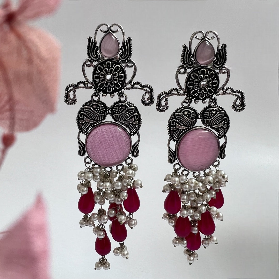 RICA SEMI HANDMADE BEADED OXIDIZED DANGLER EARRING ER151