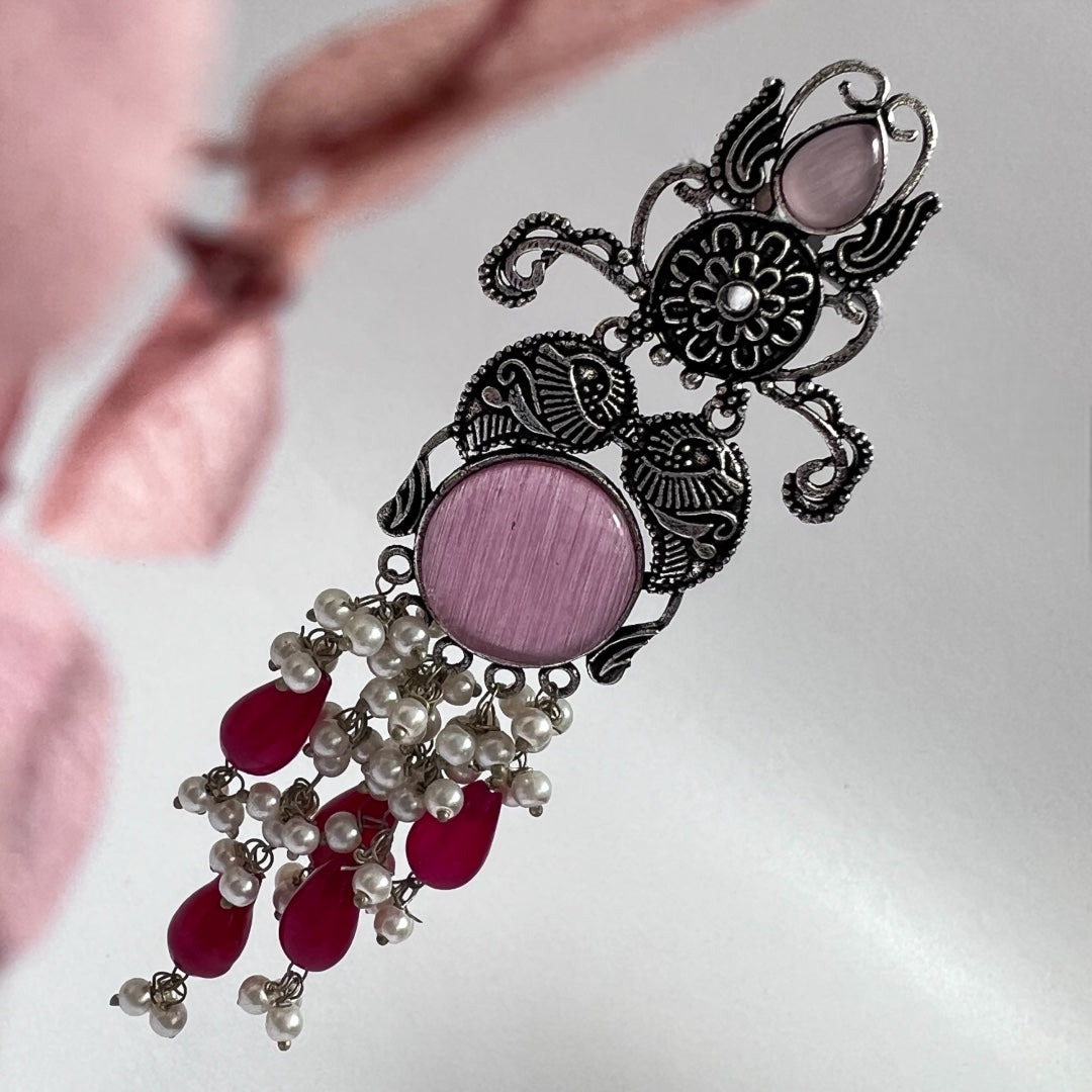 RICA SEMI HANDMADE BEADED OXIDIZED DANGLER EARRING ER151