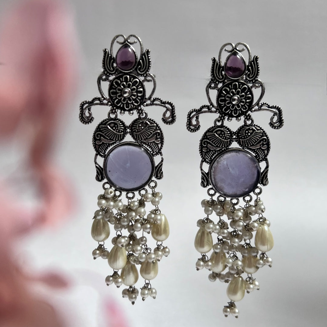 RICA SEMI HANDMADE BEADED OXIDIZED DANGLER EARRING ER151