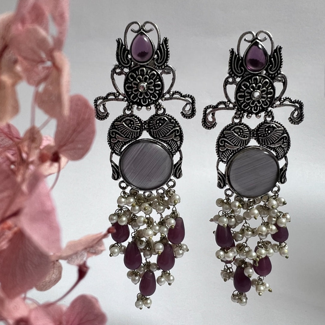 RICA SEMI HANDMADE BEADED OXIDIZED DANGLER EARRING ER151