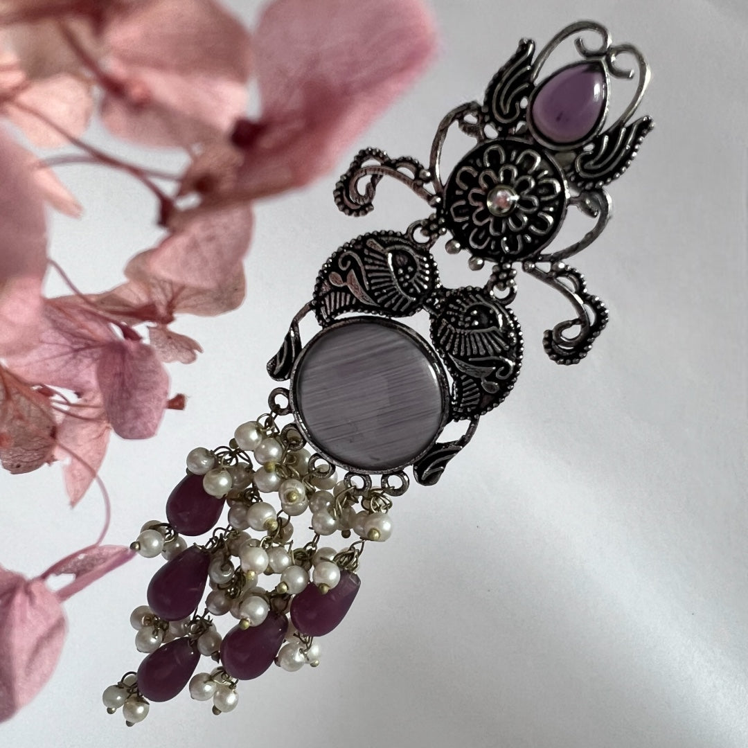 RICA SEMI HANDMADE BEADED OXIDIZED DANGLER EARRING ER151