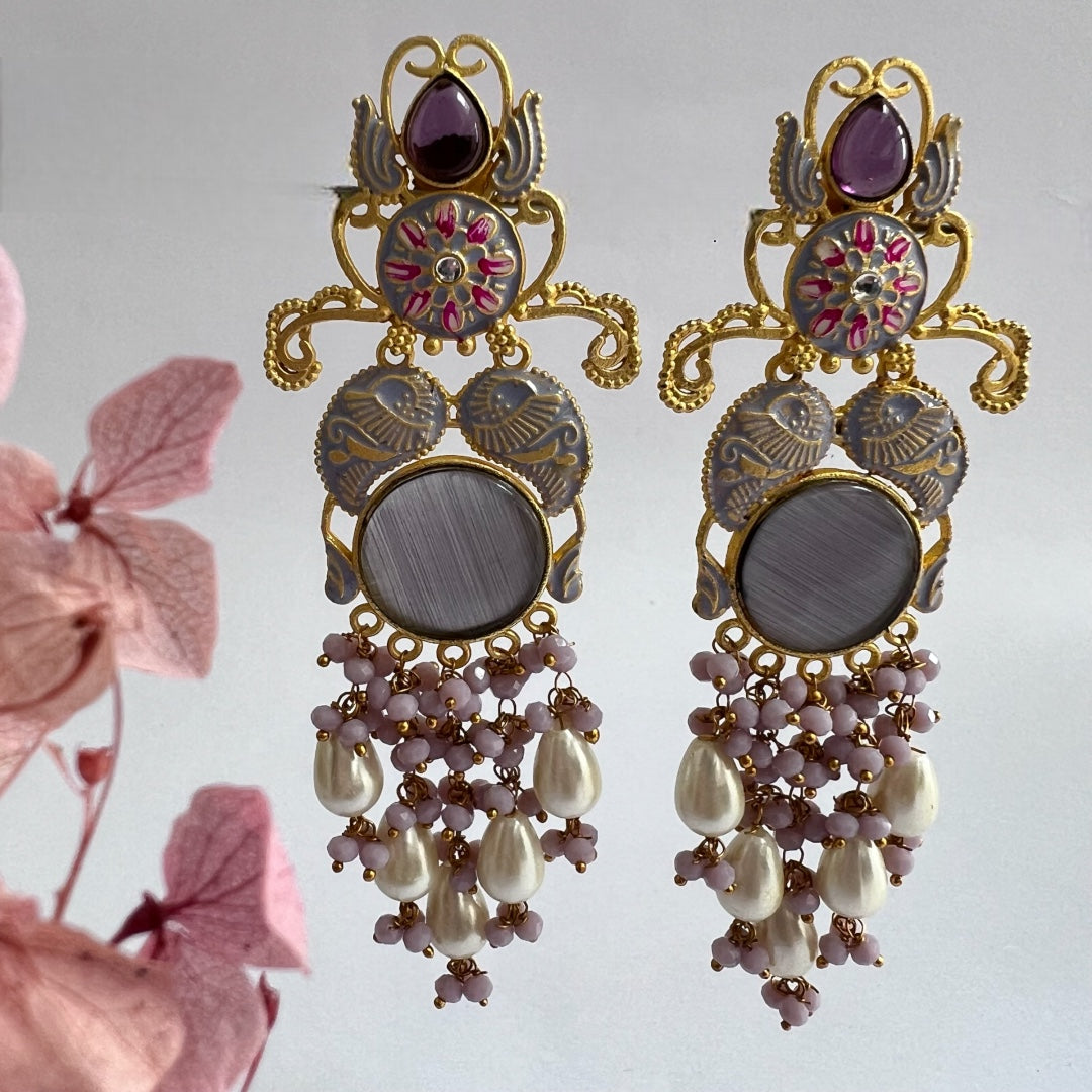 BRINDHA MEENAKARI GOLD-TONED LONG DANGLERS ER152