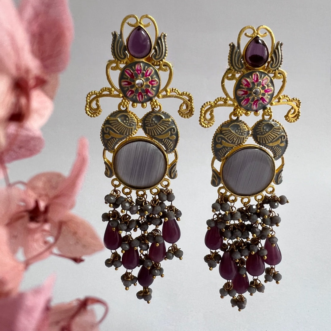 BRINDHA MEENAKARI GOLD-TONED LONG DANGLERS ER152