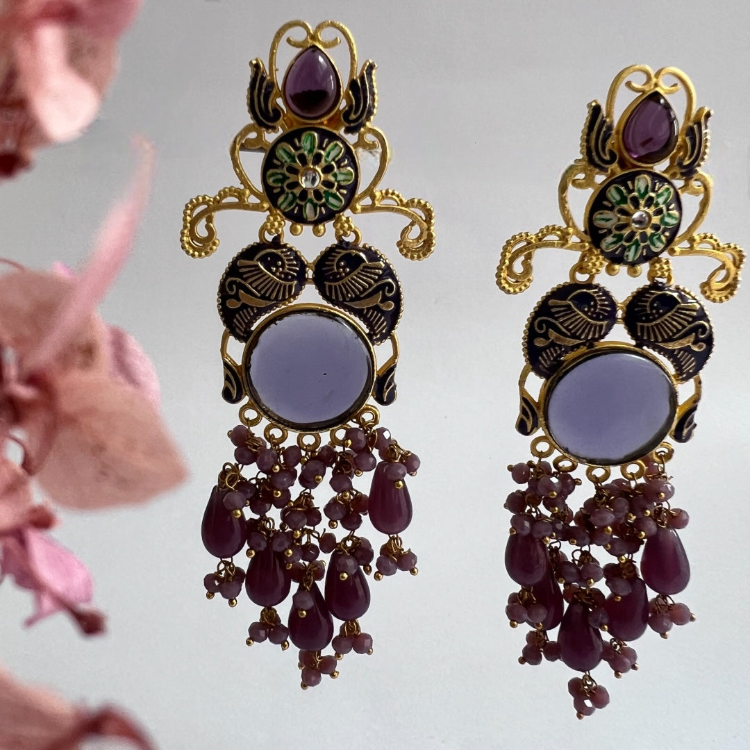 BRINDHA MEENAKARI GOLD-TONED LONG DANGLERS ER152