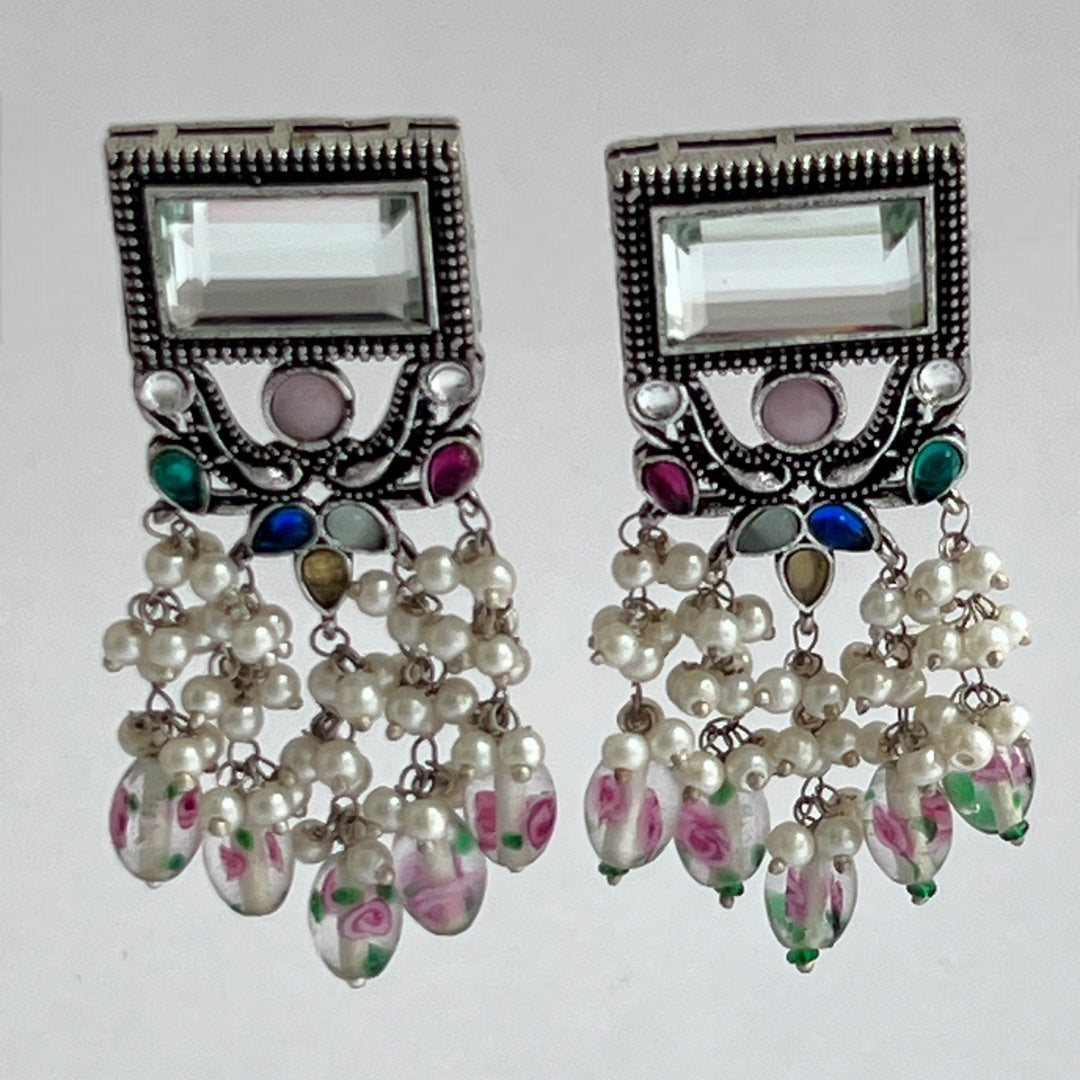 RICHANA SEMI HANDMADE BEADED OXIDIZED DANGLER EARRING ER149
