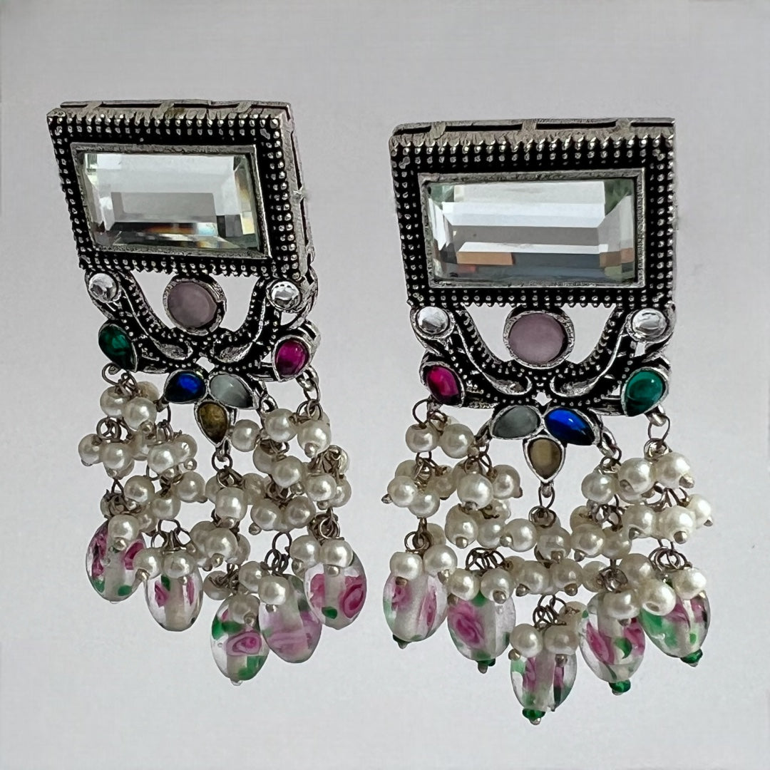 RICHANA SEMI HANDMADE BEADED OXIDIZED DANGLER EARRING ER149