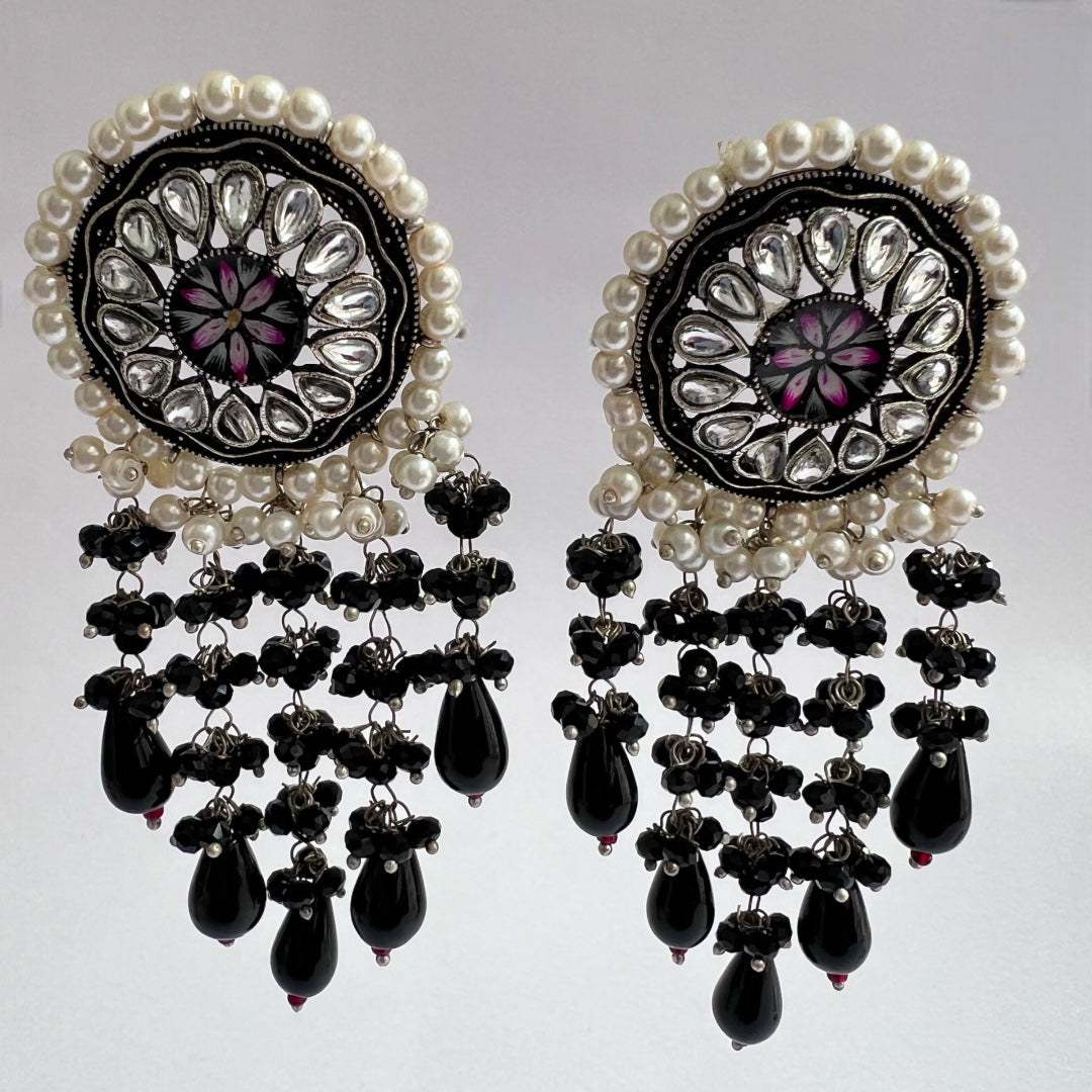 DHISHI HANDMADE BEADED OXIDIZED DANGLER EARRING ER148